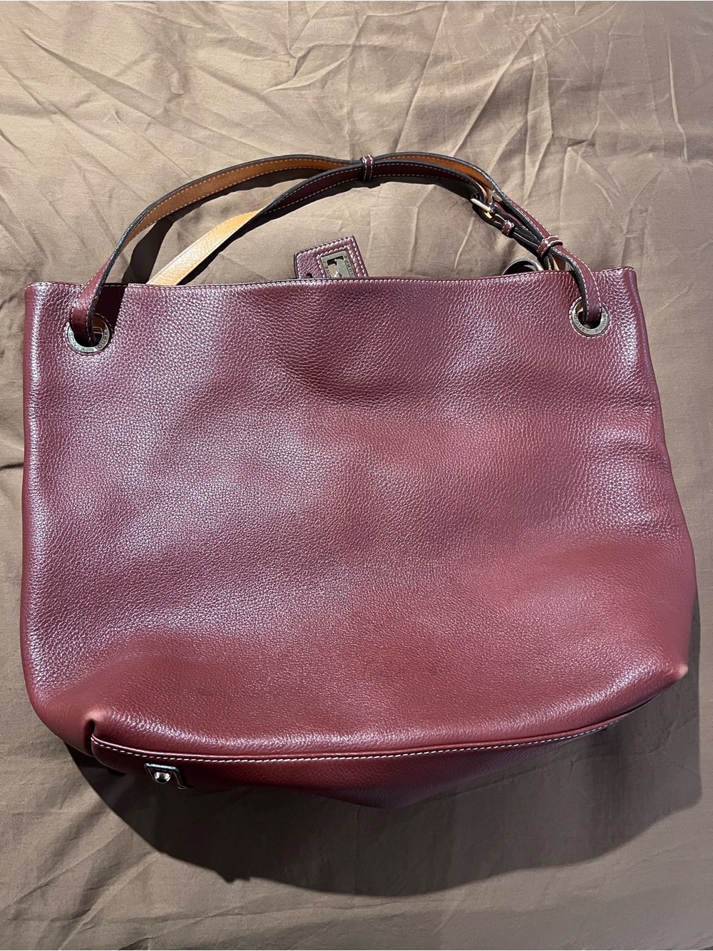 Vintage Dooney & Bourke Large Leather Tote Bag Brown Adjustable Strap